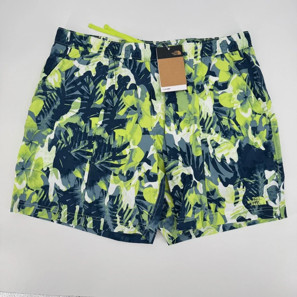 The North‎ Face Mens Swim Trunks XL Green Blue Floral Camo FlashDry Board Shorts